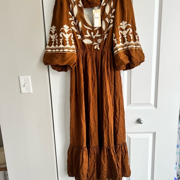 Anthropologie Boho Maxi Dress NWT Rich Brown Embroidered So Perfect & Stunning! - Picture 7 of 12